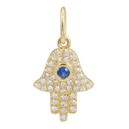 women's pendant necklaces-14K Yellow Gold Hamsa Diamond Necklace Charm