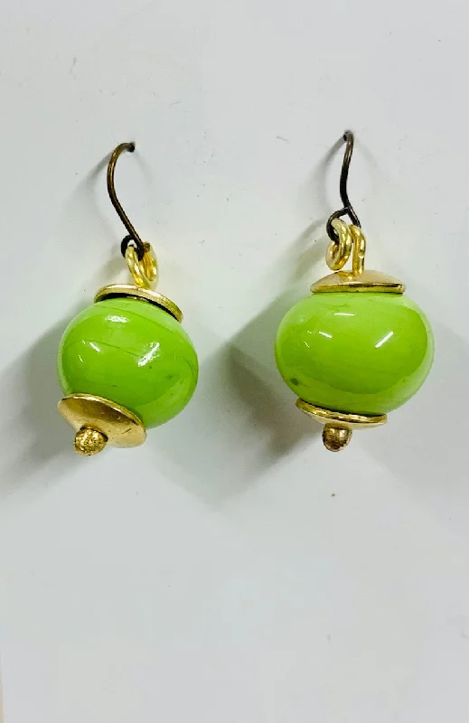 women's ethical earrings-Murano glass drop earrings lime green