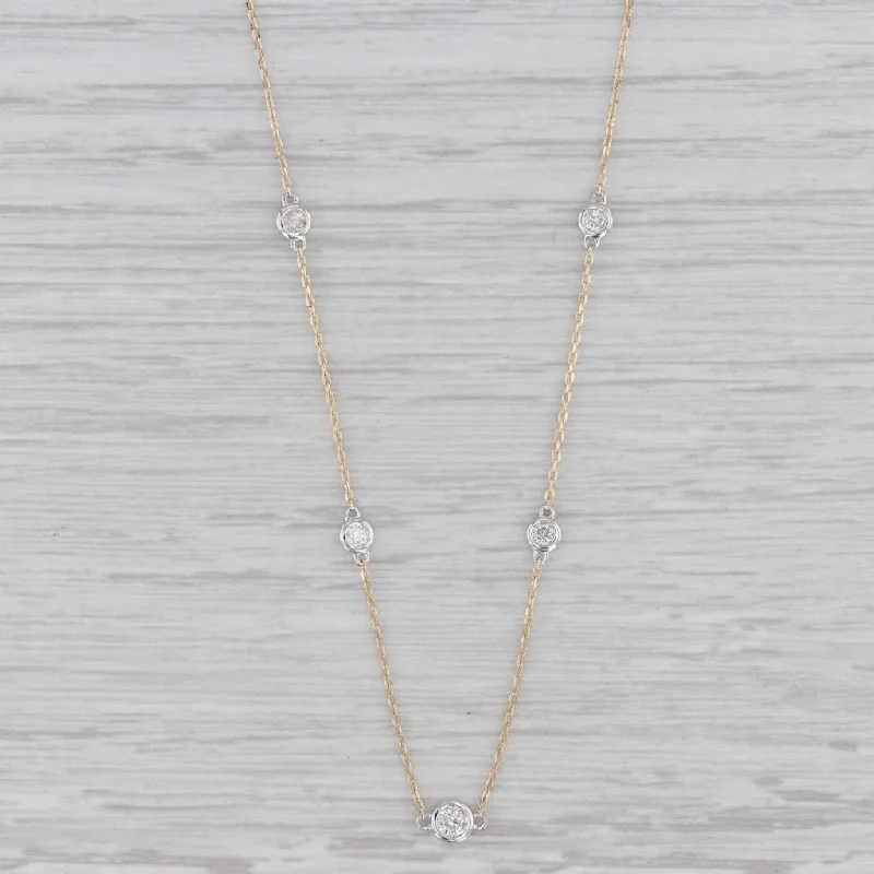 women's lab-grown diamond necklaces-0.30ctw Diamond Station Necklace Diamonds by the Yard 14k Yellow Gold 17"-19"