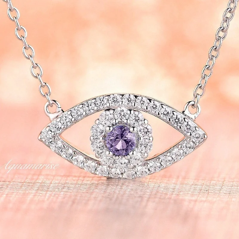 women's high-end necklaces-Evil Eye Tanzanite Necklace- Sterling Silver