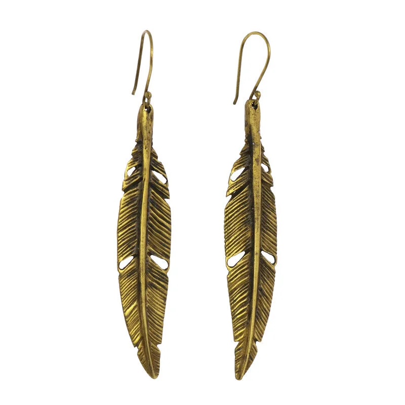 women's cross earrings-Penna Brass Feather Earrings