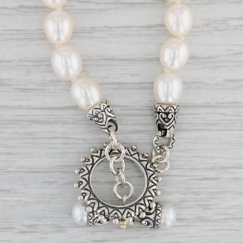 women's tree of life necklaces-Barbara Bixby Cultured Pearl Necklace Sterling Silver 18k Gold Toggle Clasp