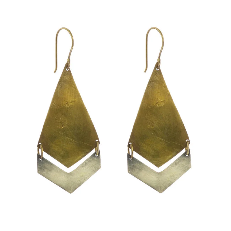 women's lightweight earrings-Orion Earrings, Arrow - Brass & Silver - Brass