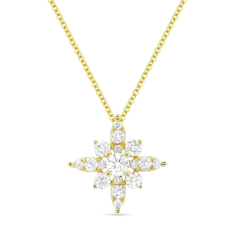 women's fashion necklaces-YELLOW GOLD DIAMOND CLUSTER PENDANT NECKLACE, .17 CT TW