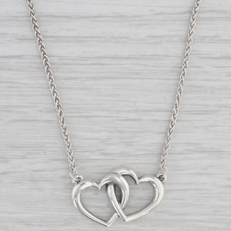 women's sun necklaces-Linked Hearts Pendant Necklace Sterling Silver 18.5" Wheat Chain James Avery