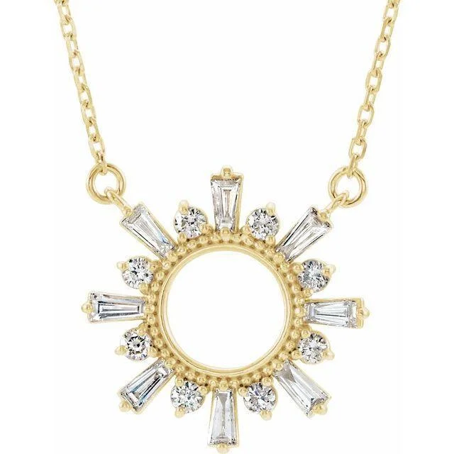 women's faith-based necklaces-14K Yellow Gold Diamond Sun Necklace