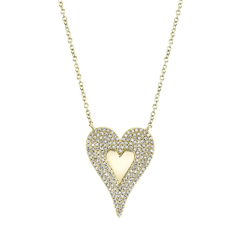 women's engraved necklaces-14K Yellow Gold Diamond Large Heart Polished Necklace