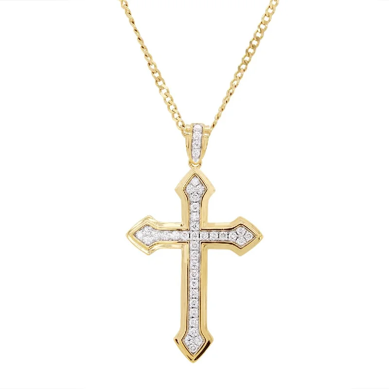 women's astrology necklaces-YELLOW GOLD CROSS NECKLACE WITH LAB GROWN DIAMONDS