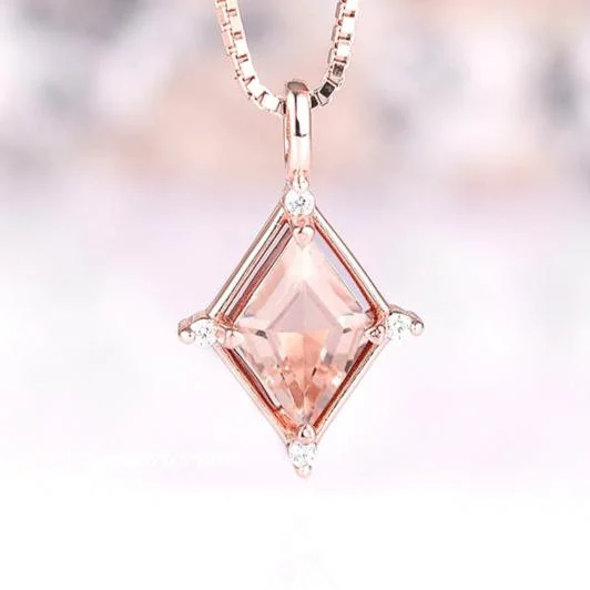 women's layered necklaces-Unique Kite Morganite Necklace- 14K Rose Gold Vermeil