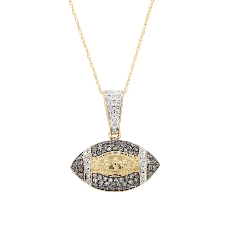 women's short necklaces-YELLOW GOLD FOOTBALL PENDANT NECKLACE WITH DIAMONDS, 1.04 CT TW