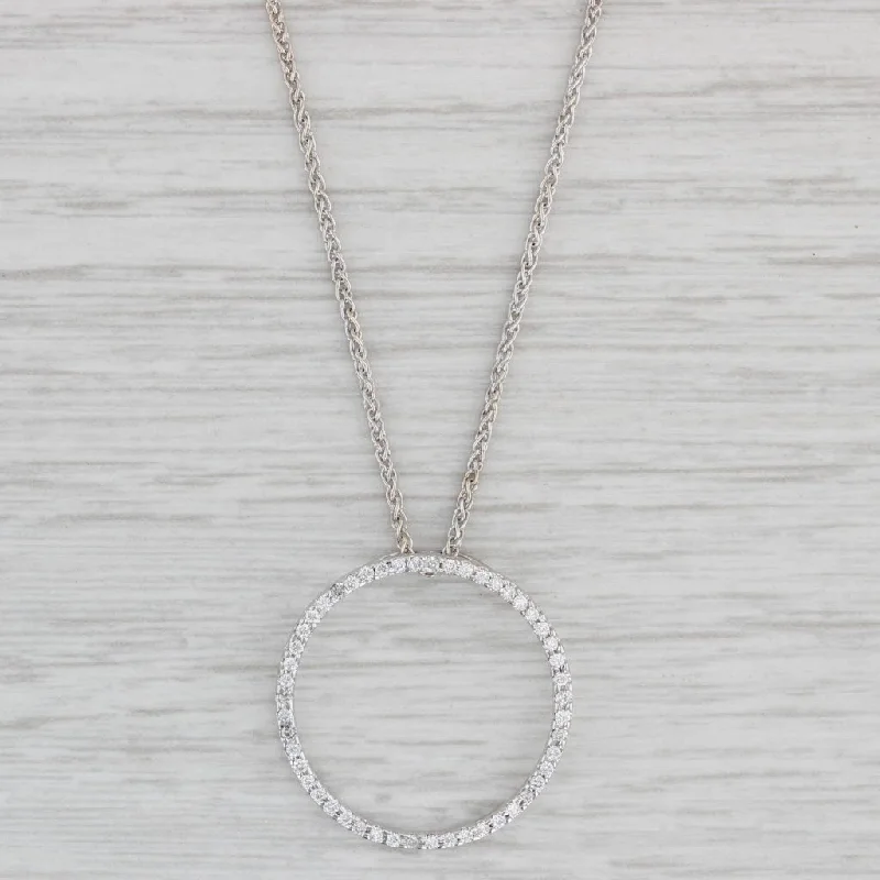 women's horseshoe necklaces-0.15ctw Diamond Eternity Circle Pendant Necklace 14k White Gold Wheat Chain