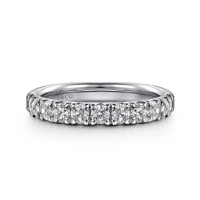 women's bar engagement rings-Gabriel 14K White Gold 11 Stone 3/4ct French Pave Diamond Wedding Band