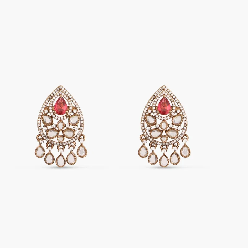 women's huggie earrings-Delara Nakshtra CZ Red Stud Earrings