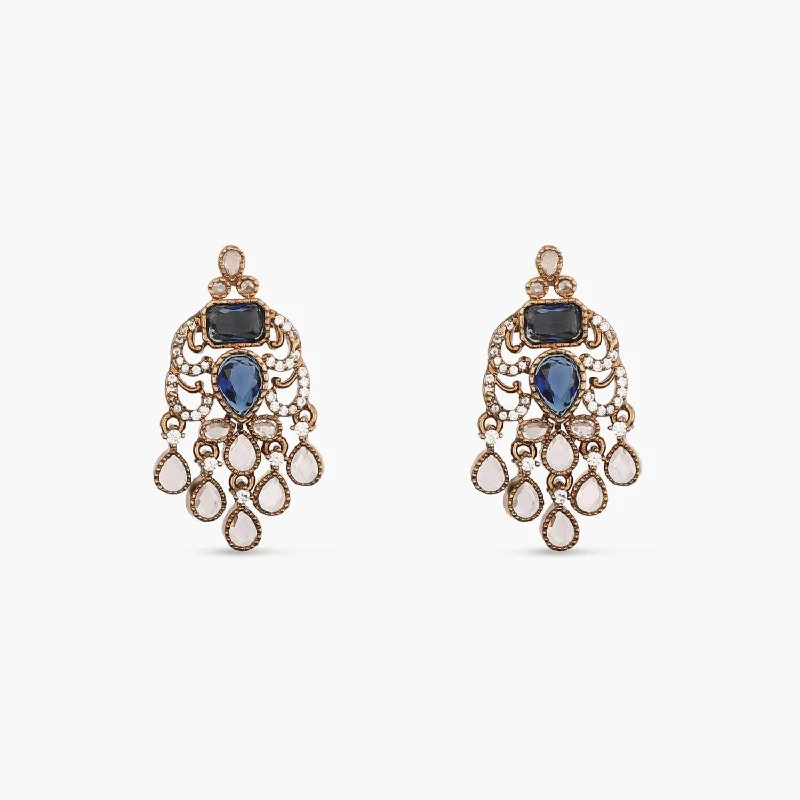 women's silver earrings-Alina CZ Blue Stud Earrings