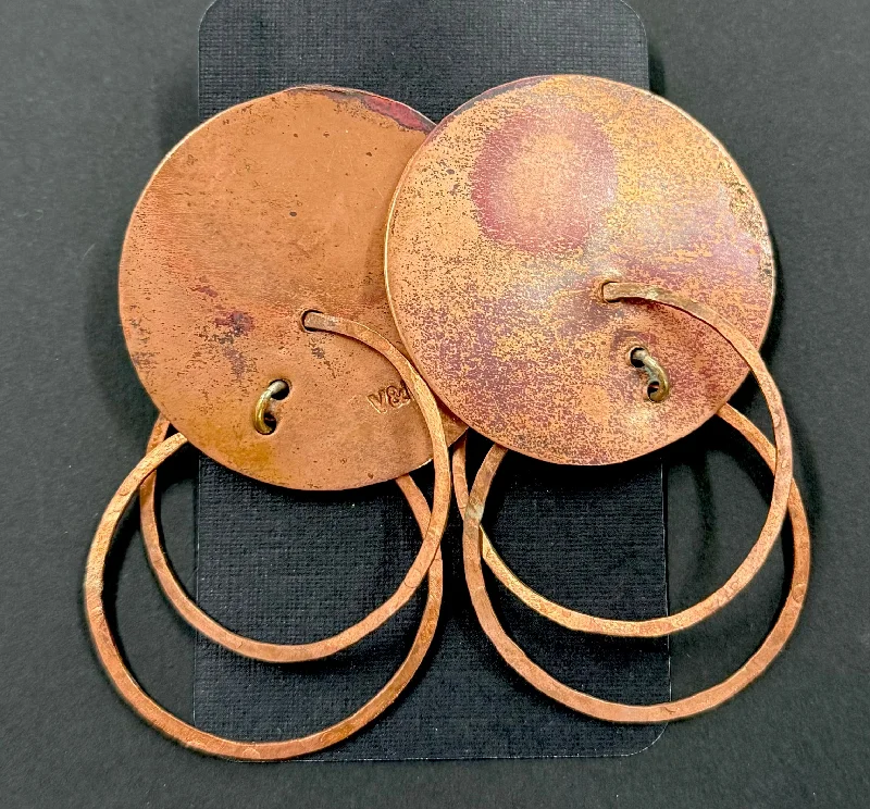 women's tree of life earrings-Disc stud and double hoop copper earrings