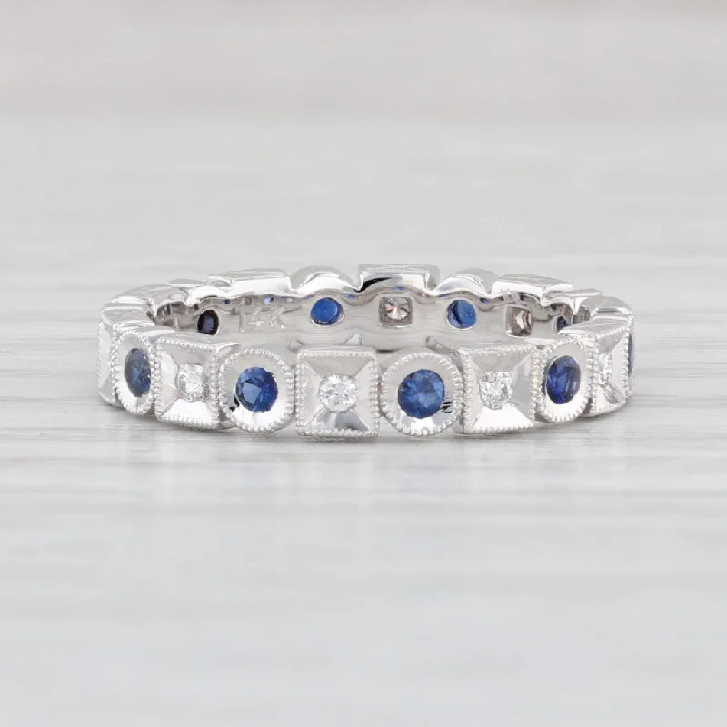 women's matching engagement and wedding rings-New 0.36ctw Blue Sapphire Diamond Eternity Ring 14k Gold Stackable Wedding Band