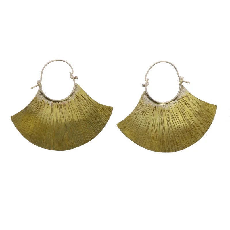 women's two-tone earrings-Brass Earrings, Fan