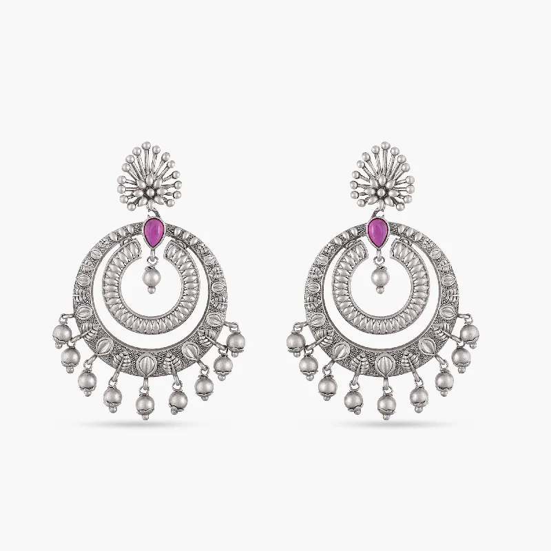 women's boho earrings-Kalpa Antique Silver Chandbali Earrings