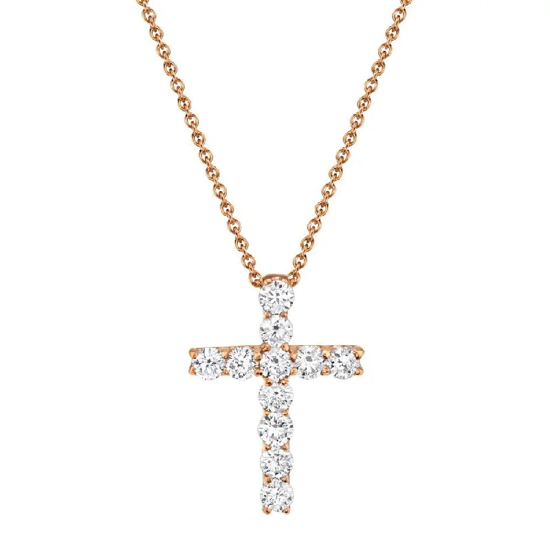 women's cross necklaces-14K Rose Gold Diamond Cross Necklace