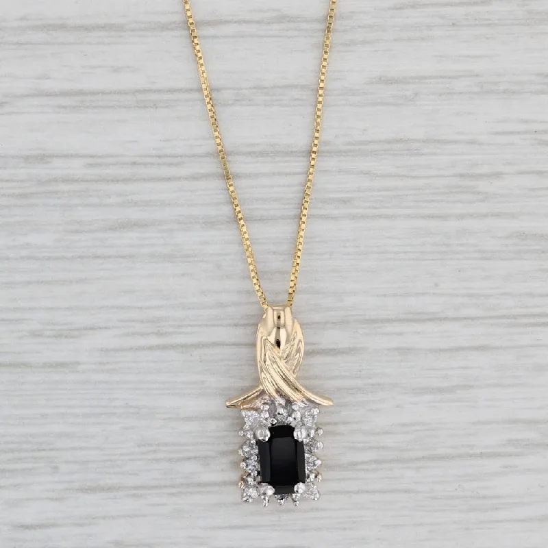 women's lab-grown diamond necklaces-0.37ctw Onyx Diamond Halo Pendant Necklace 14k Yellow Gold 18" Box Chain