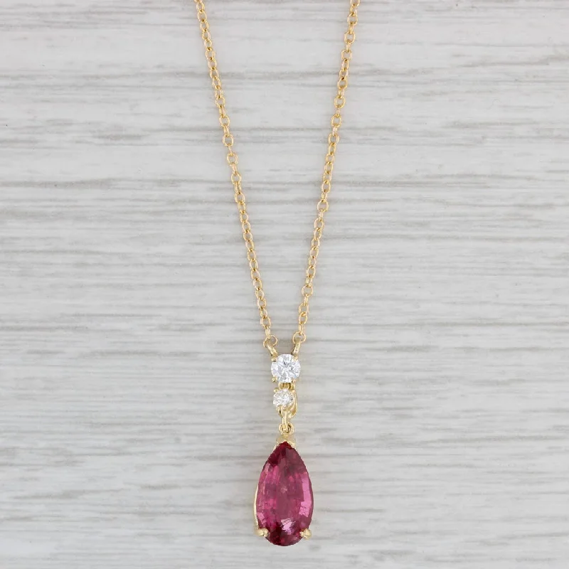 women's personalized necklaces-2.04ctw Rubelite Tourmaline Diamond Pendant Necklace 18k 14k Gold Cable Chain