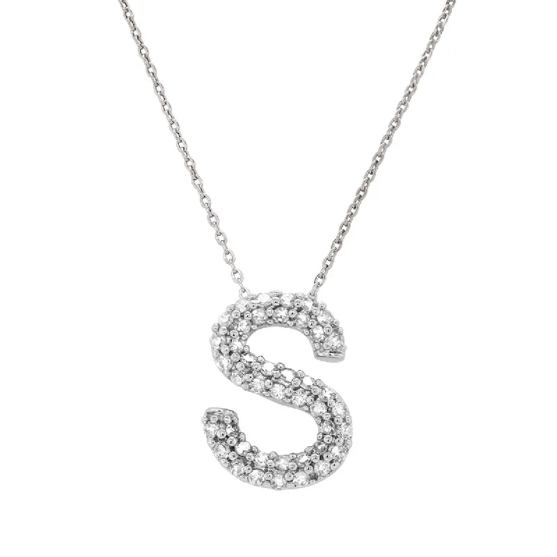 women's religious necklaces-WHITE GOLD S INITIAL DIAMOND PENDANT NECKLACE, .15 C TW