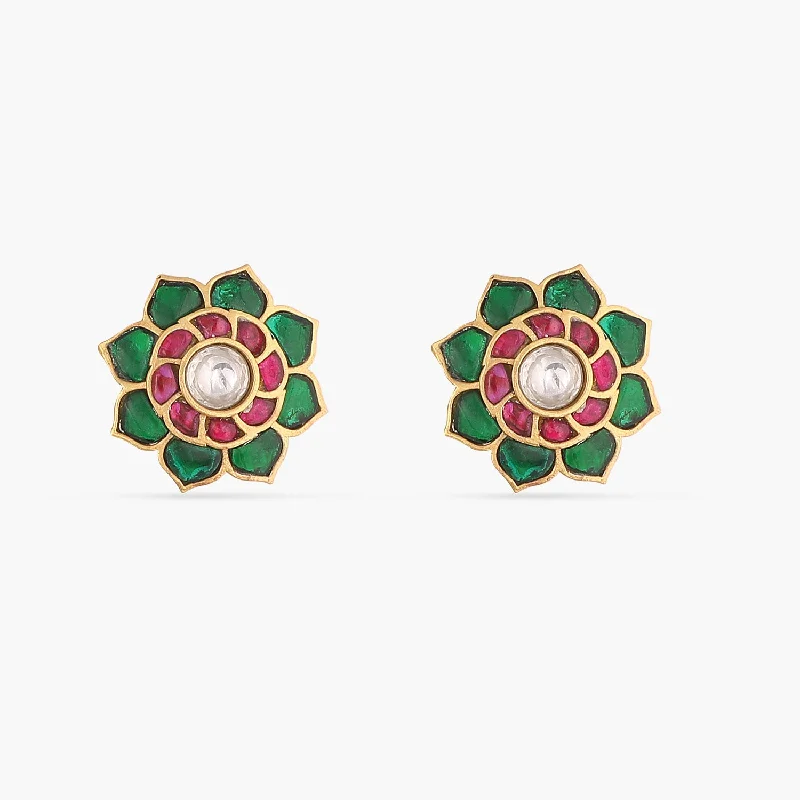 women's antique earrings-Padmika Kempu Jadau Stud Earrings