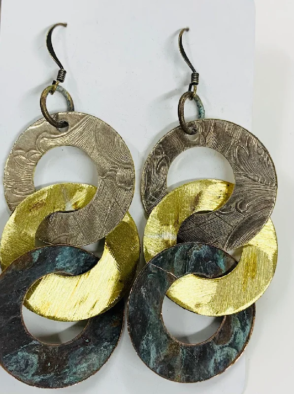 women's dainty earrings-Triple retro mixed metal earrings