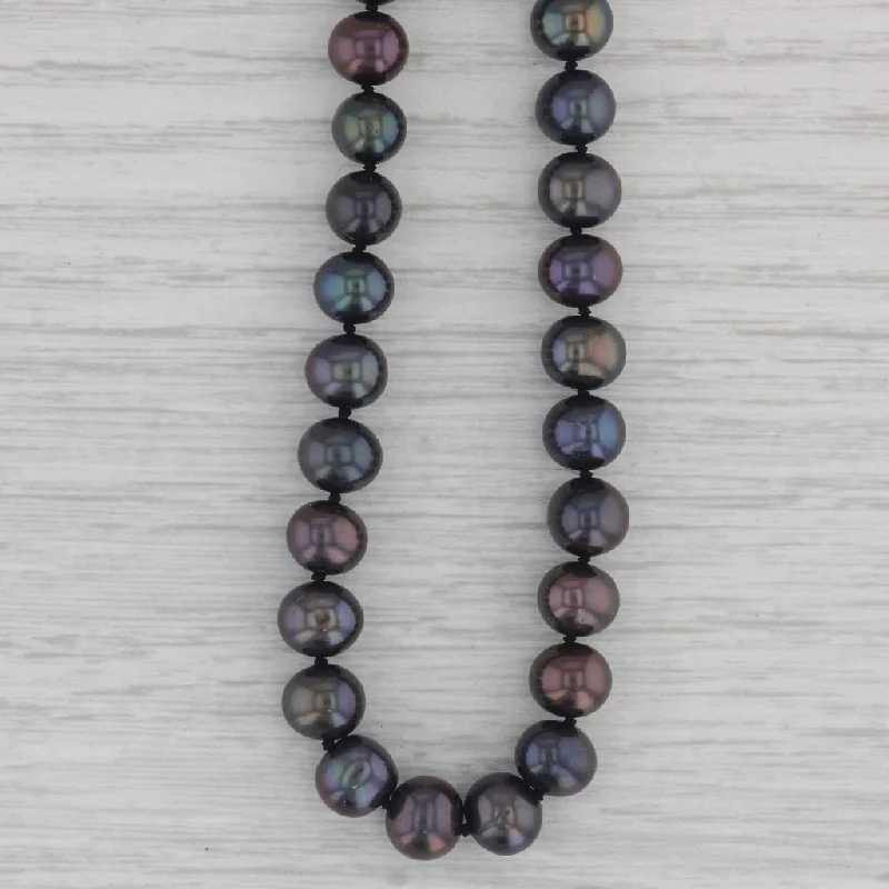 women's shell necklaces-Cultured Freshwater Black Pearl Bead Strand Necklace 14k Gold 16.75"