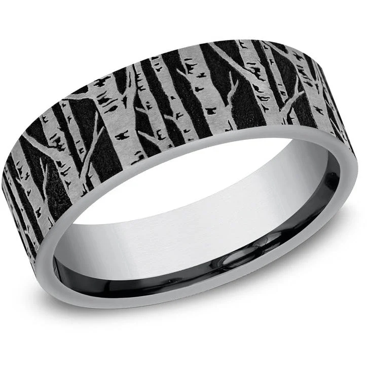 women's trillion-cut engagement rings-Brook & Branch "The Maple" Tantalum Birch Tree Wedding Band