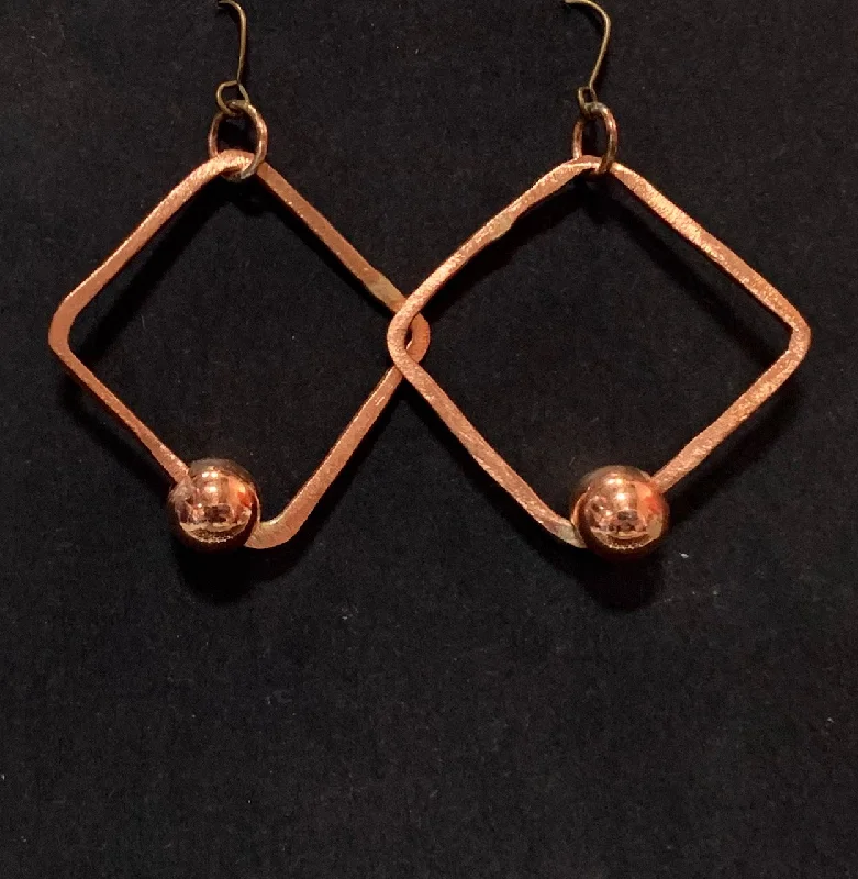 women's mixed-metal earrings-Hoop and bead copper earrings square