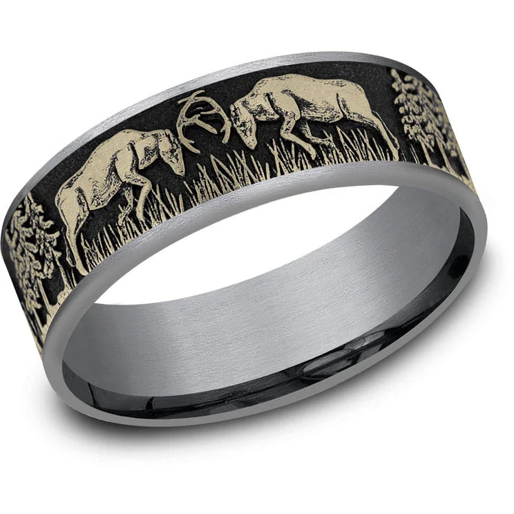 women's engraved engagement rings-Brook & Branch "The Rut" 14K Yellow Gold & Tantalum Wedding Band