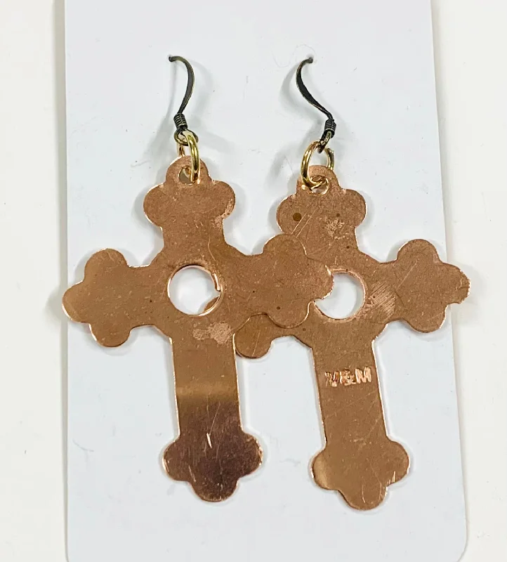 women's celestial earrings-Copper Cross large earrings