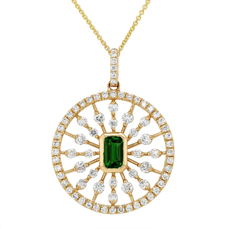 women's heart necklaces-MODERN YELLOW GOLD NECKLACE WITH GREEN TOURMALINE AND DIAMONDS, .69 CT TW