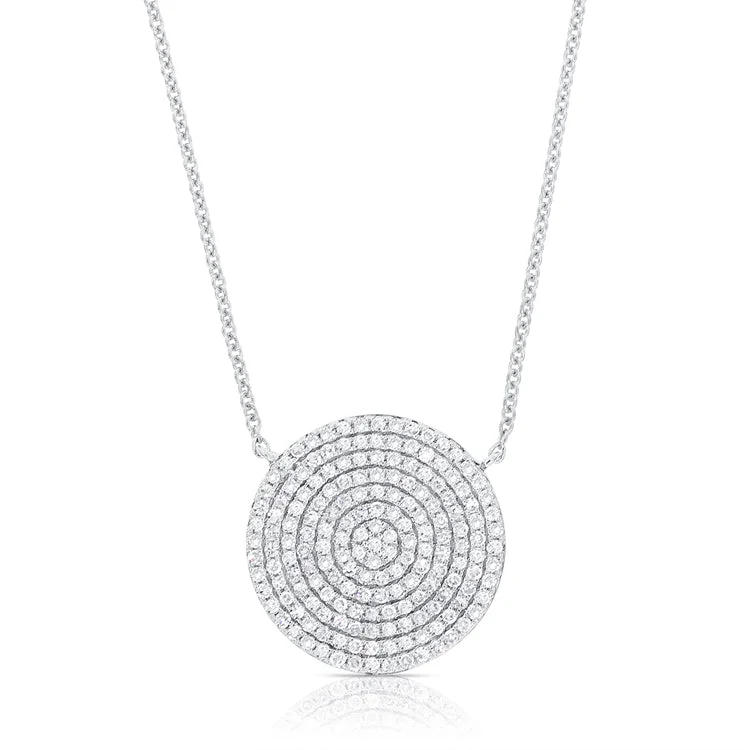 women's engraved necklaces-14K White Gold Diamond Disc Necklace