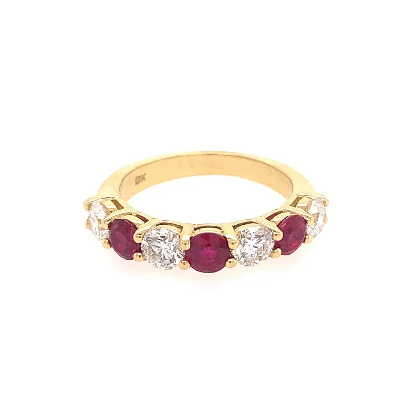 women's pear-shaped engagement rings-Ruby & Diamond Wedding Band Ring