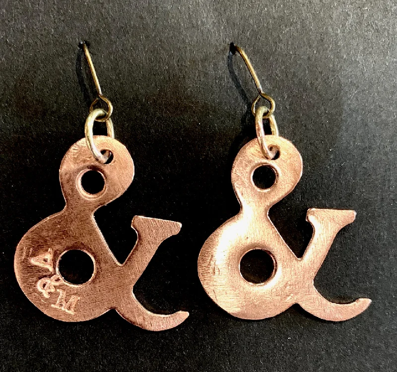 women's heart earrings-Ampersand copper earrings