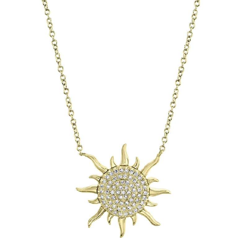 women's personalized necklaces-14K Yellow Gold Diamond Sun Necklace