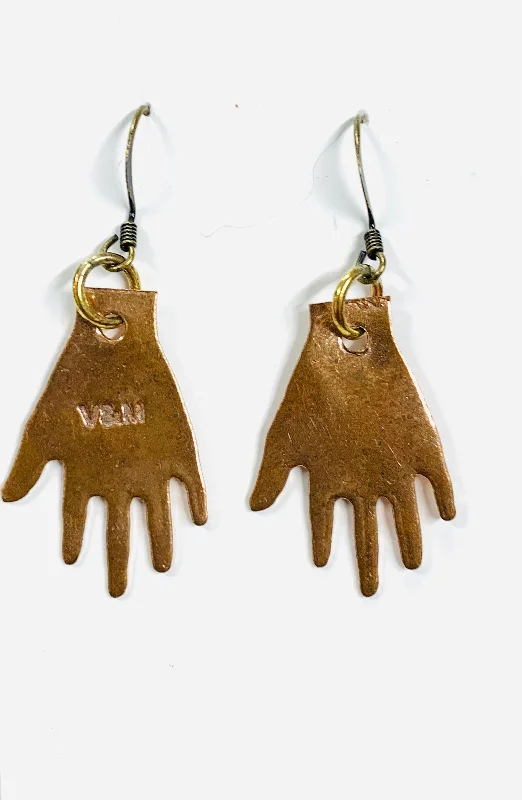 women's fashion earrings-Copper small hand earrings