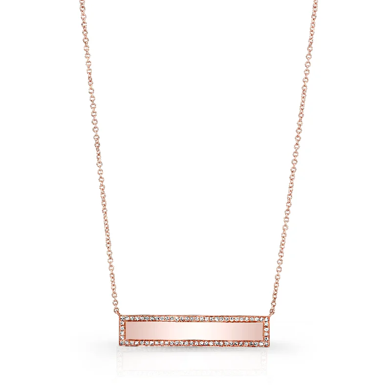 women's symbolic necklaces-14K Rose Gold Diamond Engravable Bar Necklace