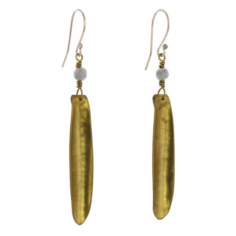 women's sustainable earrings-Kona Brass Earrings, Single-Howlite Stone