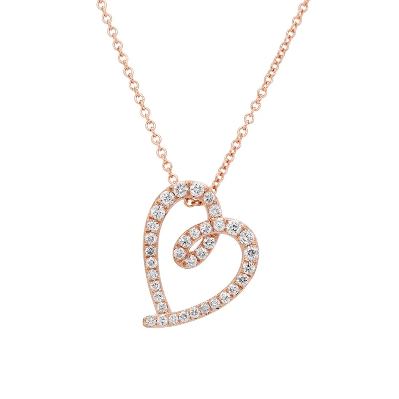 women's elegant necklaces-ROSE GOLD HEART SHAPED PENDANT NECKLACE WITH ROUND DIAMONDS, .29 CT TW