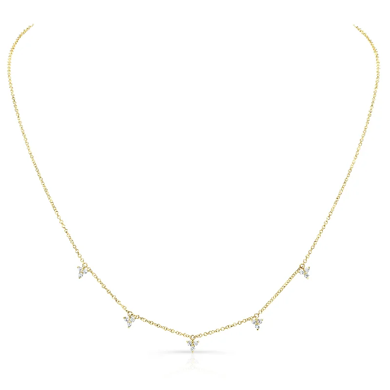 women's mermaid necklaces-14K Yellow Gold Diamond Trio Drop Dangle Necklace