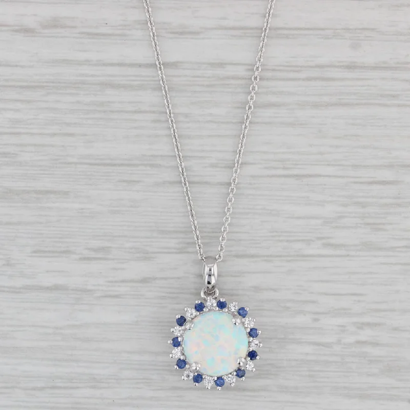 women's heavy necklaces-Lab Created Opal Lab Created Sapphire Pendant Necklace Sterling Silver 18"