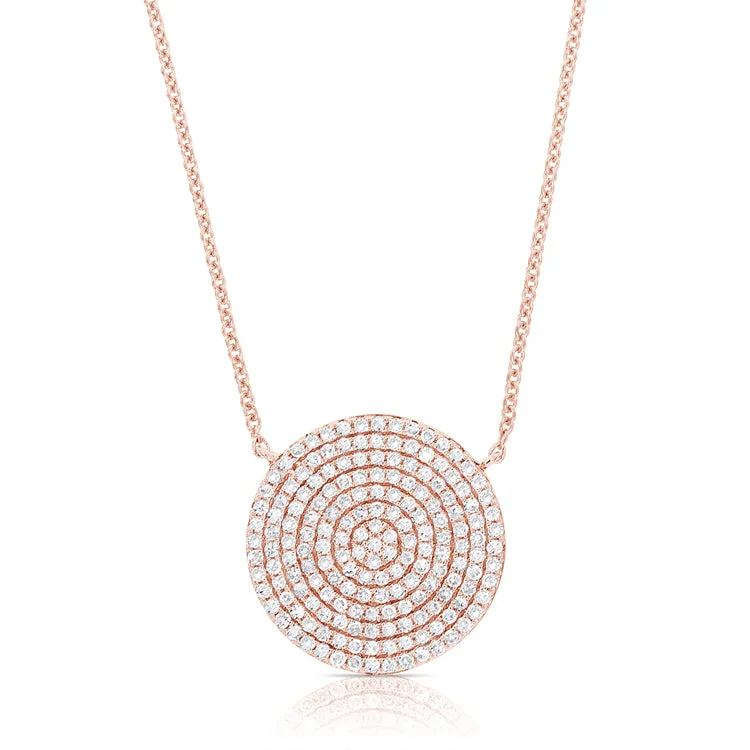 women's monogram necklaces-14K Rose Gold Diamond Disc Necklace