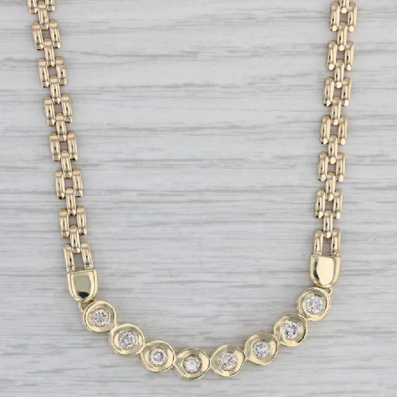 women's minimalist necklaces-1ctw Diamond Contoured Stations Panther Chain Necklace 14k Yellow Gold 16.25"