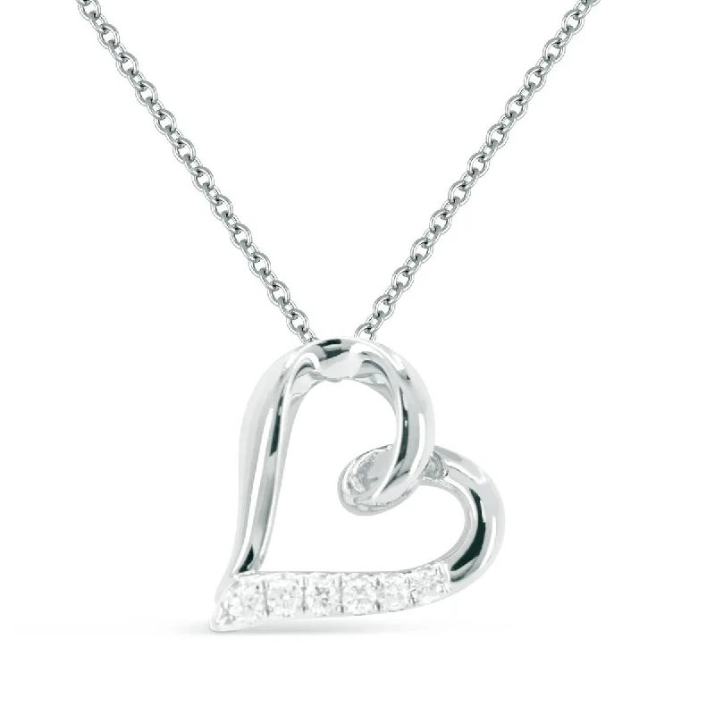 women's snake chain necklaces-WHITE GOLD DIAMOND HEART PENDANT NECKLACE, .08 CT TW