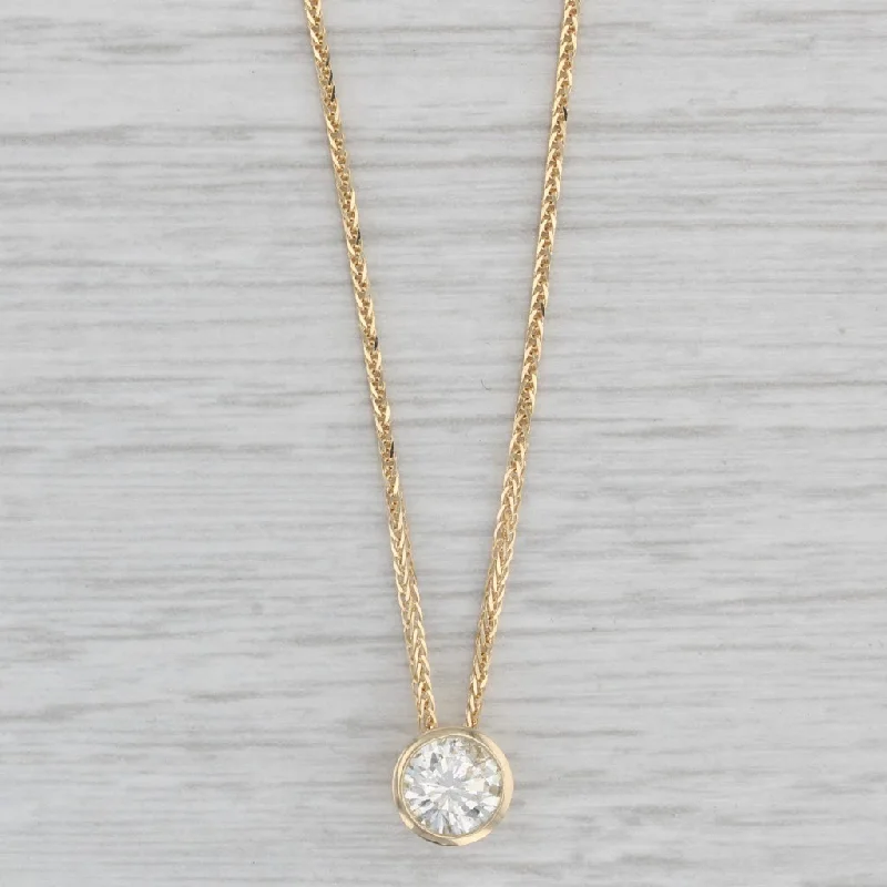 women's handmade necklaces-0.57ct Diamond Solitaire Floating Pendant Necklace 14k Gold 18" Wheat Chain