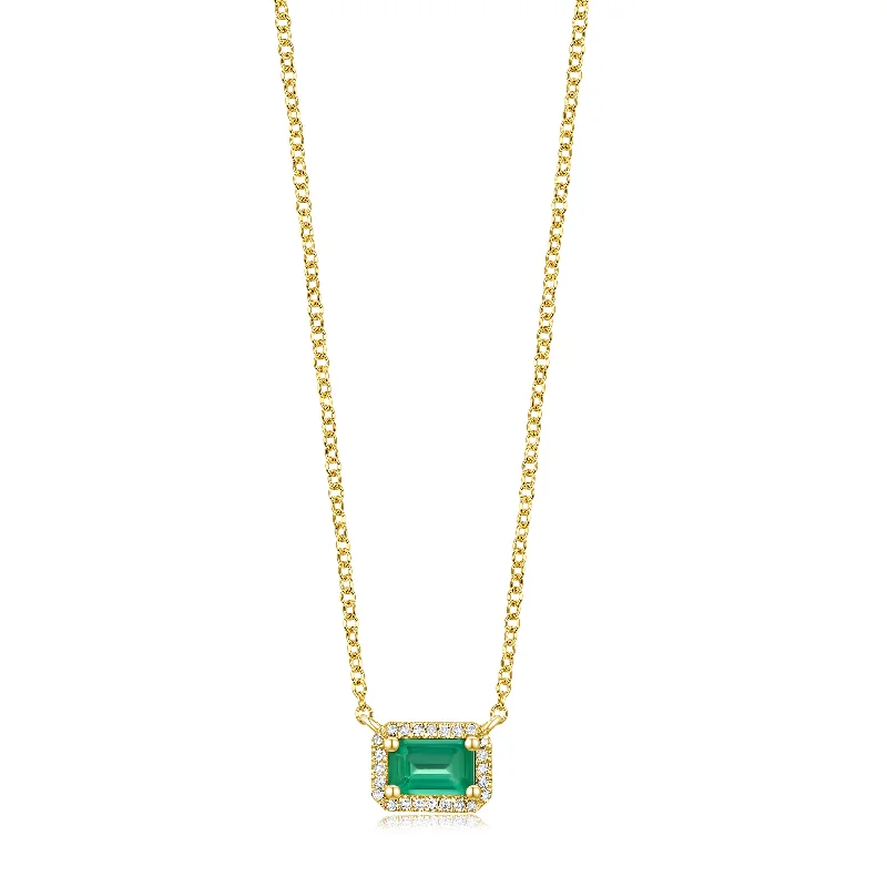 women's topaz necklaces-14K Yellow Gold Diamond  Halo + Emerald Necklace