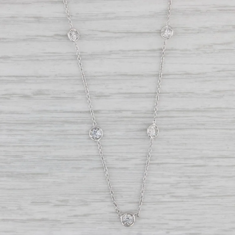 women's name necklaces-New 1.15ctw Diamond By The Yard Station Necklace 14k White Gold Adjustable Chain